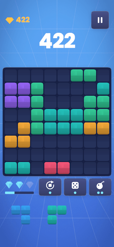 A Classic game in Prizma: an 8×8 board with a score of 422